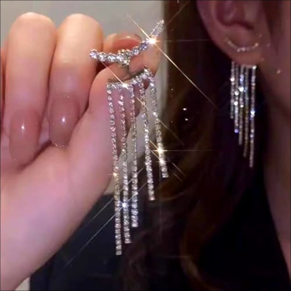 Silver Rhinestone Crystal Dangle Drop Earrings - … - image 2